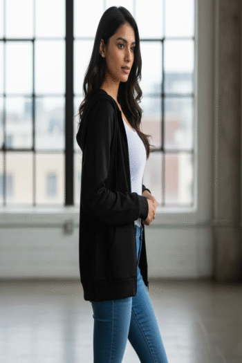 Kapra Dekho - Women's Black Zip-Up Hoodie Sweatshirt – Casual Lightweight Jacket for Everyday Comfort & Style