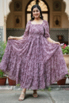 Elegant Maroon Paisley Flared Cotton Maxi Dress – Kapra Dekho Exclusive