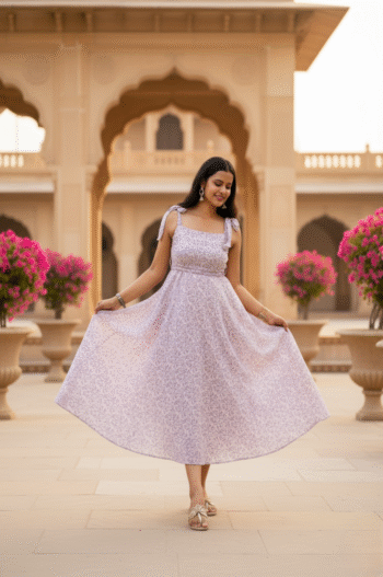 Lavender Floral Maxi Dress with Tie Straps – Boho Summer Lilac Flowy Dress