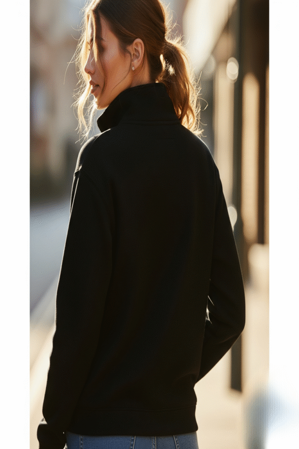 Essential Luxe Ribbed Quarter-Zip Sweater – Midnight Black - Kapra